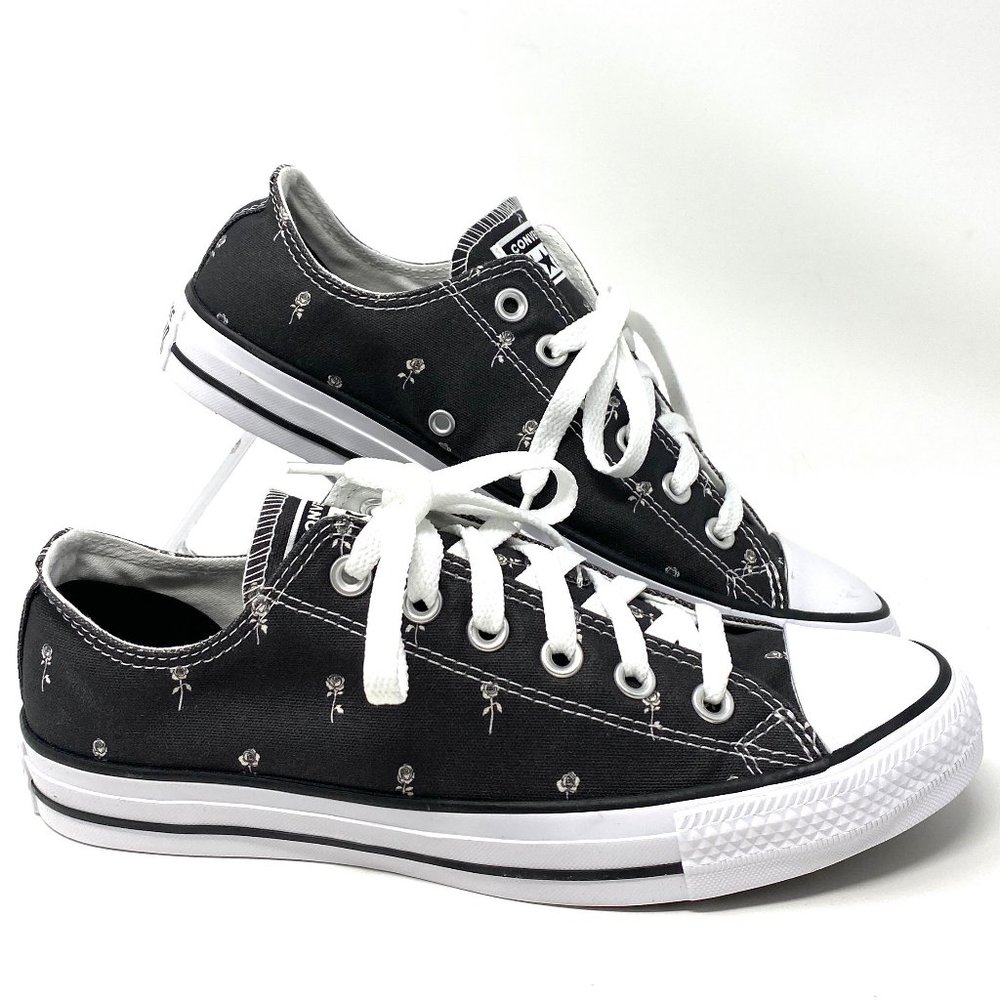 Converse 170990F Women CTAS OX Dainty Floral Black Canvas Low Sneaker AUTHENTIC